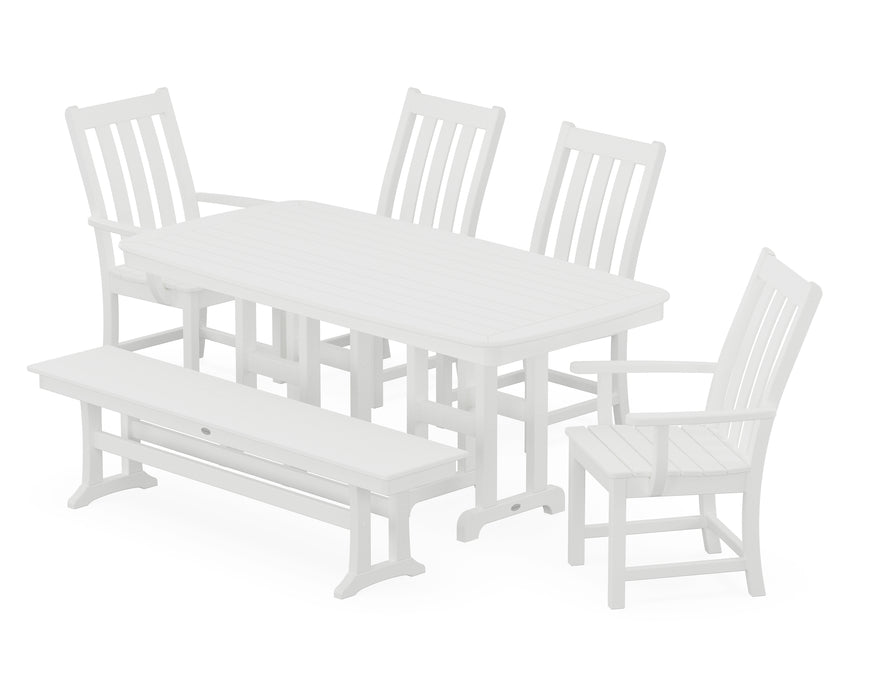 POLYWOOD Vineyard 6-Piece Dining Set with Bench in White