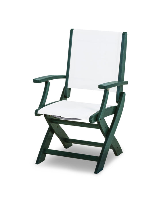 POLYWOOD Coastal Folding Chair in Green / White Sling image