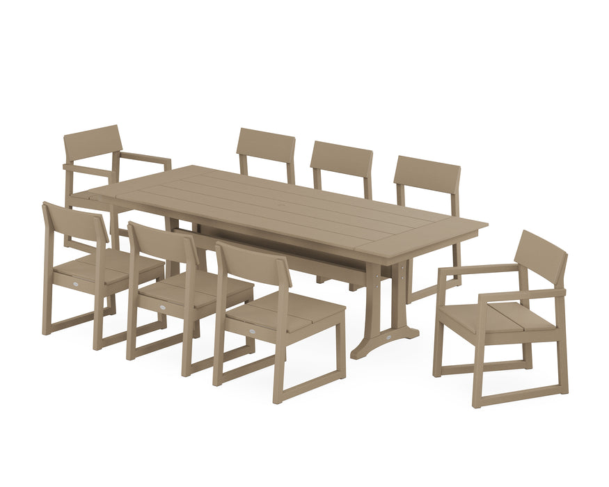 POLYWOOD EDGE 9-Piece Farmhouse Dining Set with Trestle Legs in Vintage Sahara image