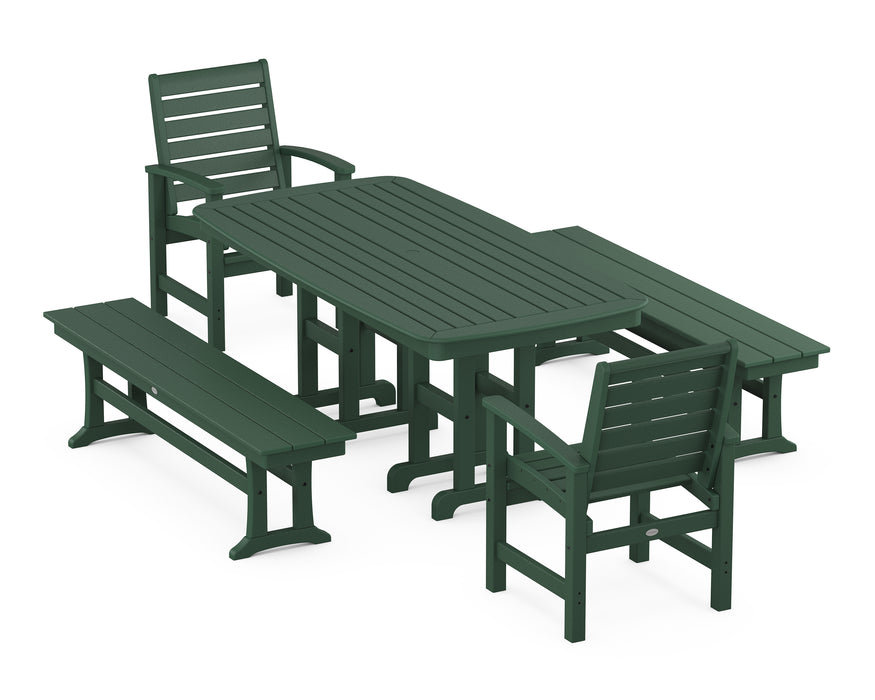 POLYWOOD Signature 5-Piece Dining Set with Benches in Green