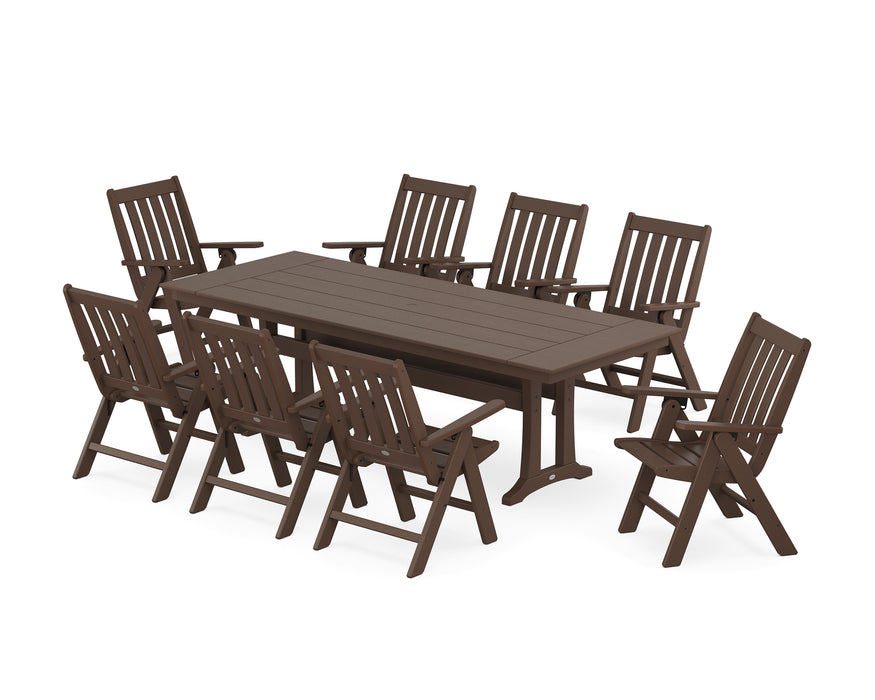 POLYWOOD Vineyard Folding 9-Piece Farmhouse Dining Set with Trestle Legs in Mahogany