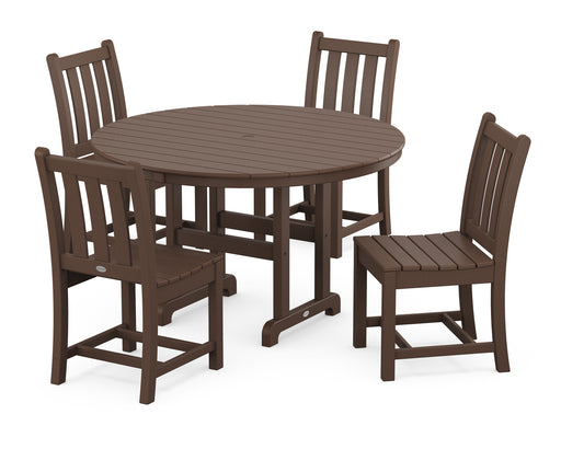 POLYWOOD Traditional Garden Side Chair 5-Piece Round Farmhouse Dining Set in Mahogany image