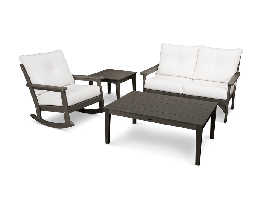 POLYWOOD Vineyard 4-Piece Deep Seating Rocker Set in Vintage Coffee / Natural