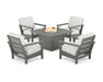 POLYWOOD Harbour 5-Piece Conversation Set with Fire Pit Table in Slate Grey / Natural Linen image