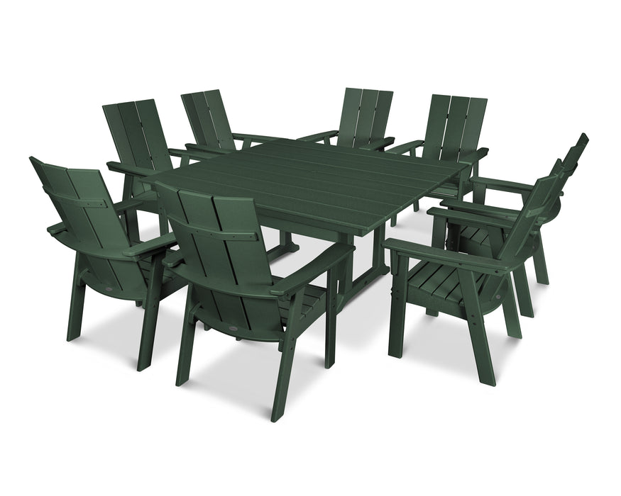 POLYWOOD Modern Curveback Adirondack 9-Piece Farmhouse Trestle Dining Set in Green