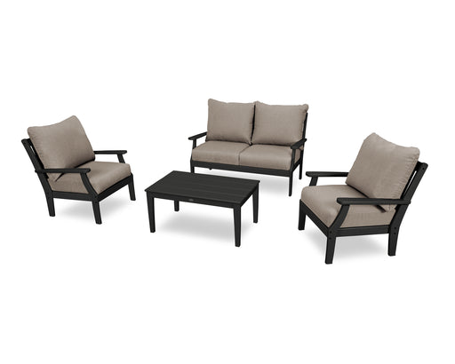 POLYWOOD Braxton 4-Piece Deep Seating Chair Set in Black / Sancy Shale image