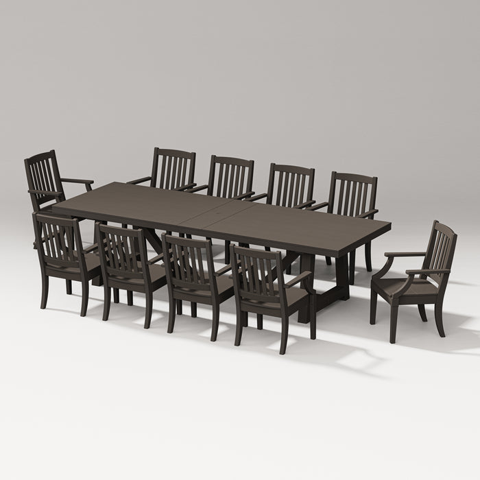 PW Designer Series Estate 11-Piece A-Frame Table Dining Set in Vintage Coffee