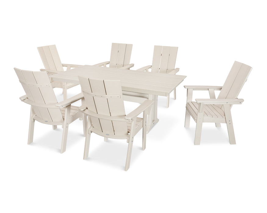 POLYWOOD Modern Curveback Adirondack 7-Piece Farmhouse Dining Set with Trestle Legs in Sand