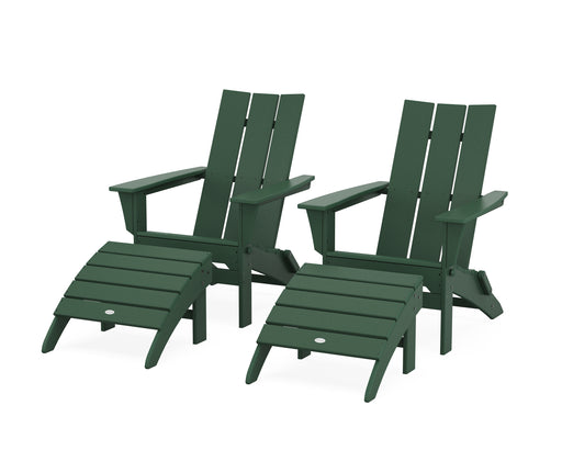 POLYWOOD Modern Folding Adirondack Chair 4-Piece Set with Ottomans in Green image