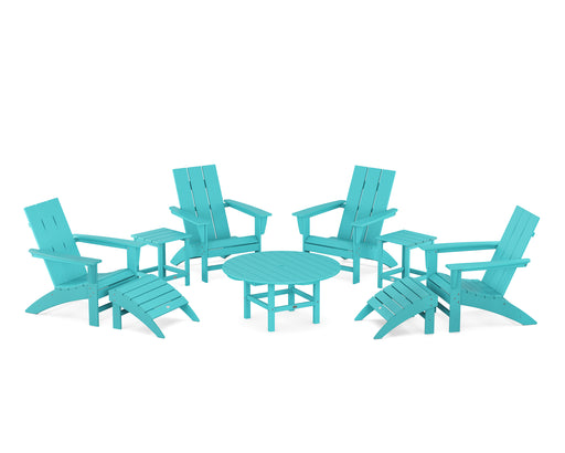 POLYWOOD Modern Adirondack Chair 9-Piece Conversation Set in Aruba image