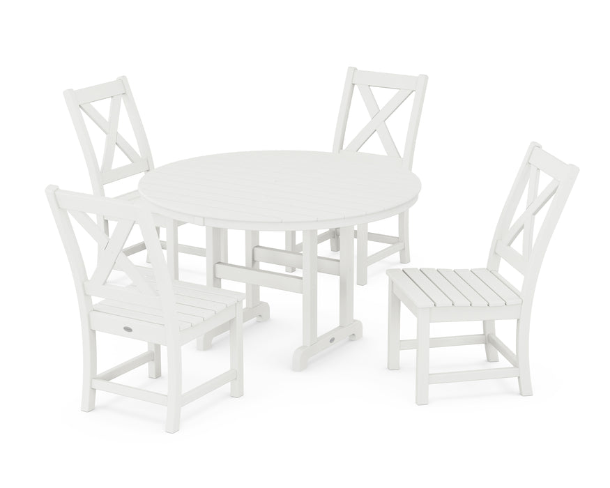 POLYWOOD Braxton Side Chair 5-Piece Round Dining Set in Vintage White image