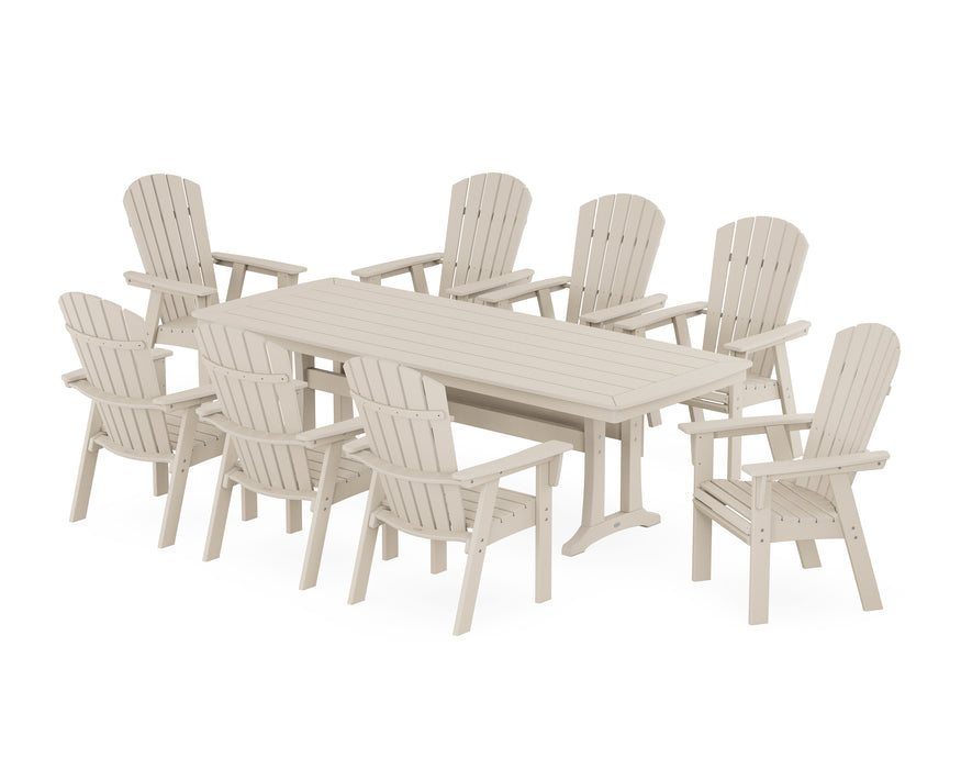 POLYWOOD Nautical Curveback Adirondack 9-Piece Dining Set with Trestle Legs in Sand image