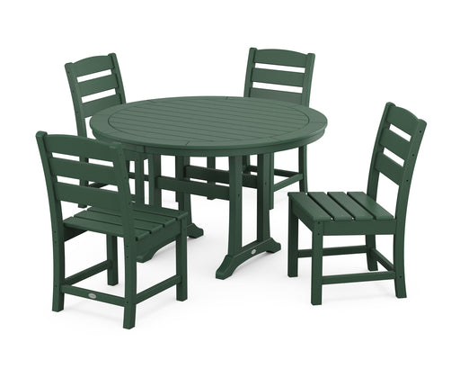 POLYWOOD Lakeside Side Chair 5-Piece Round Dining Set With Trestle Legs in Green image