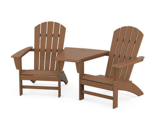 POLYWOOD Nautical 3-Piece Adirondack Set with Angled Connecting Table in Teak image