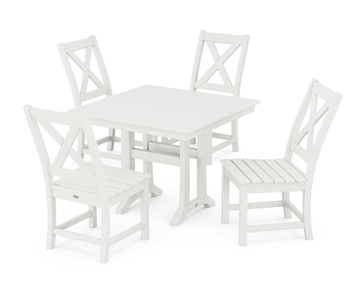 POLYWOOD Braxton Side Chair 5-Piece Farmhouse Dining Set With Trestle Legs in Vintage White image