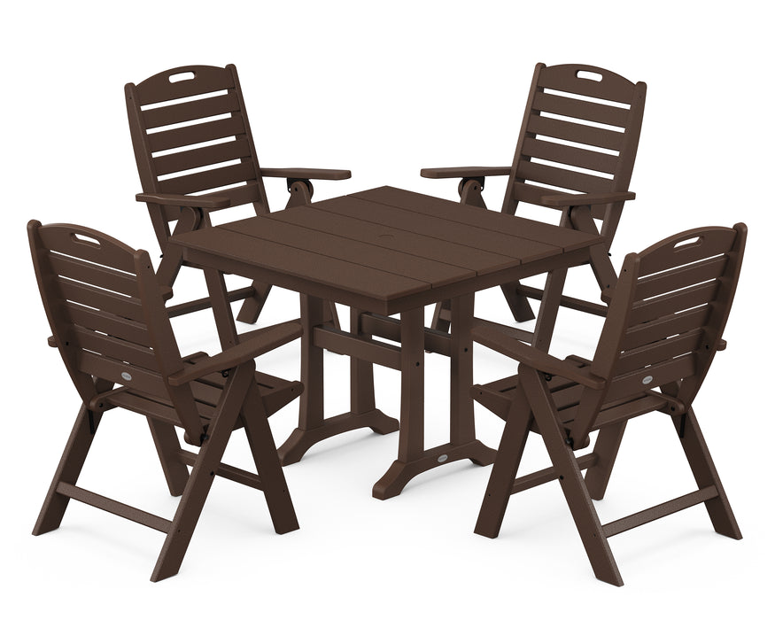 POLYWOOD Nautical Highback 5-Piece Farmhouse Trestle Dining Set in Mahogany