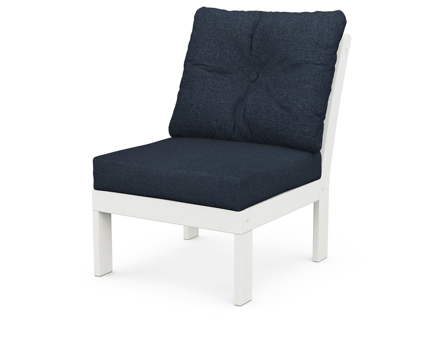 POLYWOOD Vineyard Modular Armless Chair in Vintage White / Marine Indigo