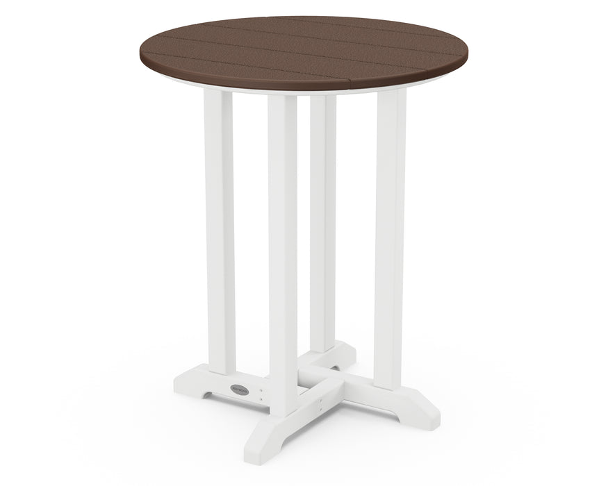 POLYWOOD Contempo 24" Round Dining Table in White / Mahogany