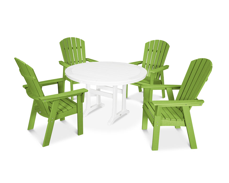 POLYWOOD Nautical Curveback Adirondack 5-Piece Round Dining Set with Trestle Legs in Lime / White image