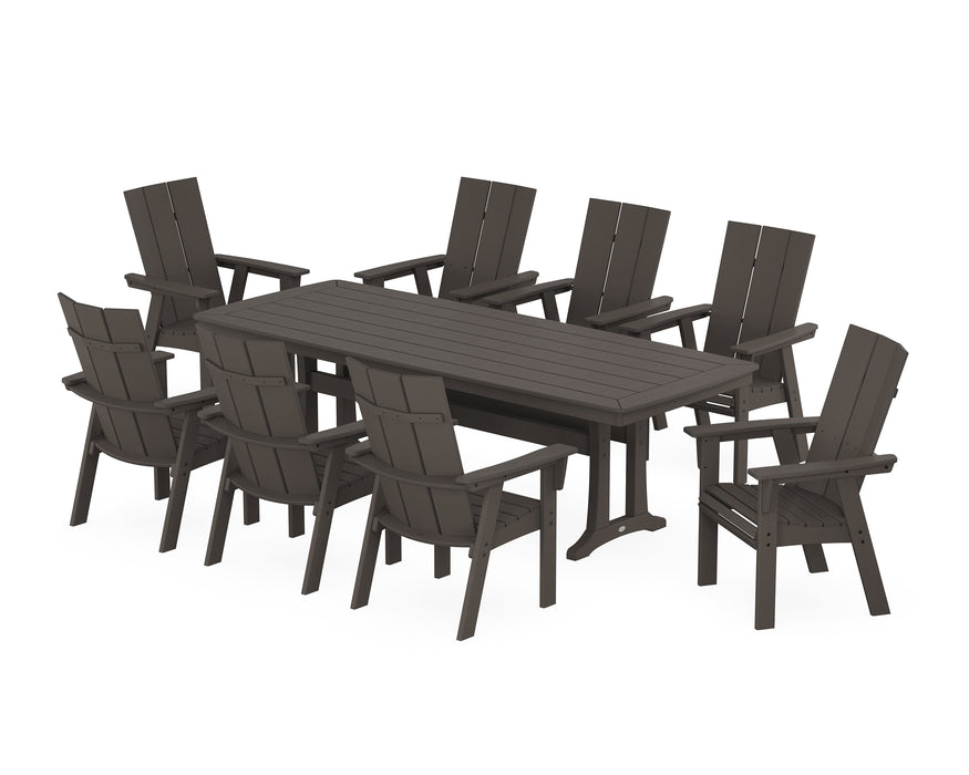 POLYWOOD Modern Curveback Adirondack 9-Piece Dining Set with Trestle Legs in Vintage Coffee