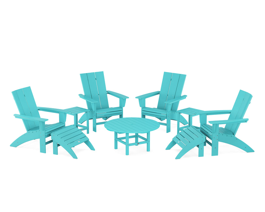 POLYWOOD Modern Curveback Adirondack Chair 9-Piece Conversation Set in Aruba image