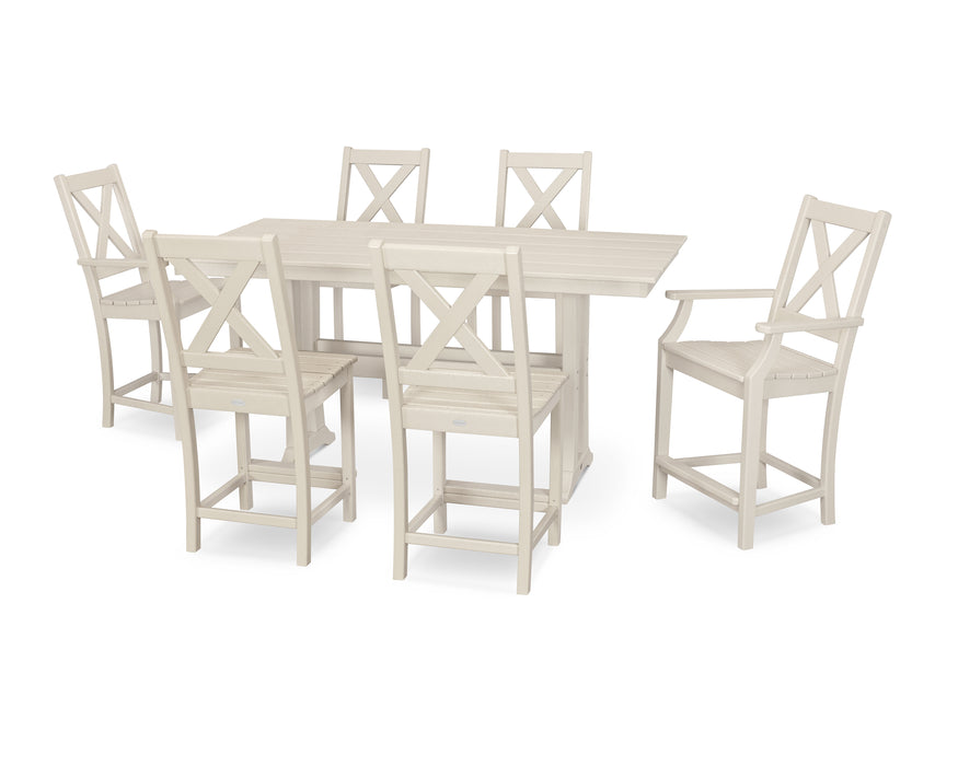 POLYWOOD Braxton 7-Piece Farmhouse Trestle Counter Set in Sand image