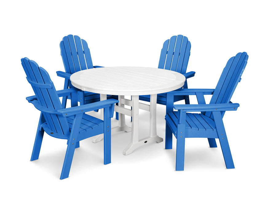 POLYWOOD Vineyard Curveback Adirondack 5-Piece Nautical Trestle Dining Set in Pacific Blue / White