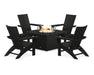 POLYWOOD Modern Curveback Adirondack 5-Piece Conversation Set with Fire Pit Table in Black image