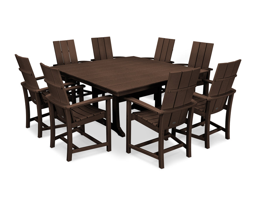 POLYWOOD Modern Adirondack 9-Piece Farmhouse Trestle Dining Set in Mahogany