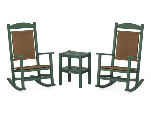 POLYWOOD Presidential Woven Rocker 3-Piece Set in Green / Tigerwood image