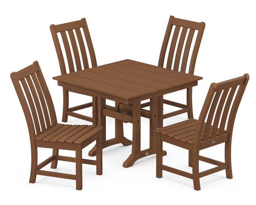 POLYWOOD Vineyard 5-Piece Farmhouse Trestle Side Chair Dining Set in Teak