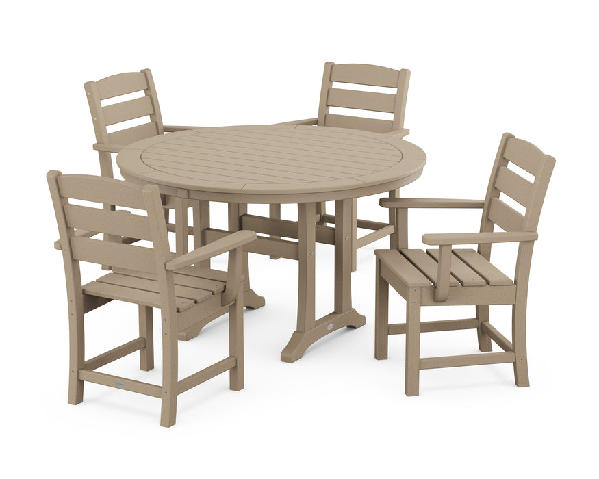 POLYWOOD Lakeside 5-Piece Round Dining Set with Trestle Legs in Vintage Sahara image