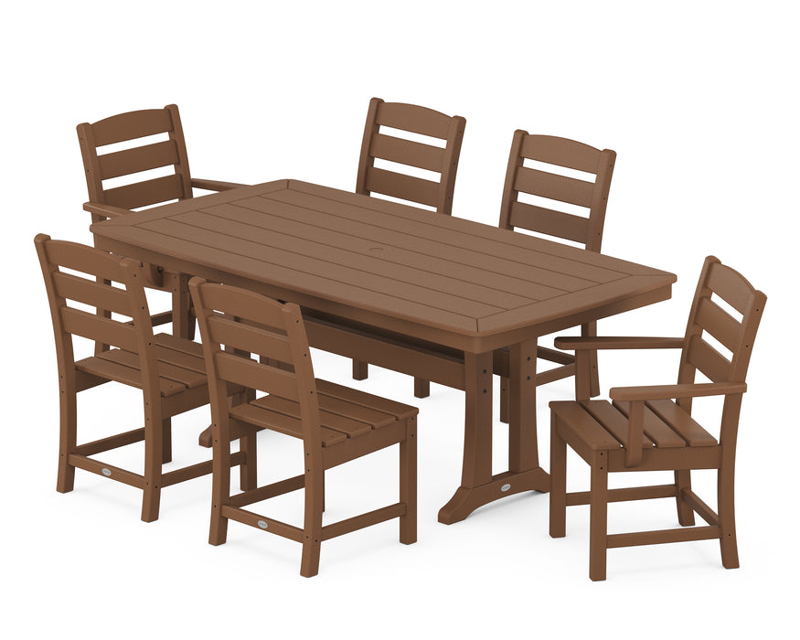 POLYWOOD Lakeside 7-Piece Nautical Trestle Dining Set in Teak