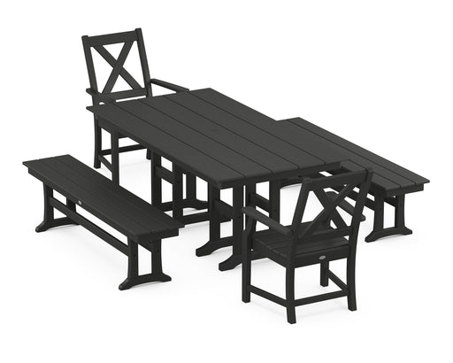 POLYWOOD Braxton 5-Piece Farmhouse Dining Set with Benches in Black image