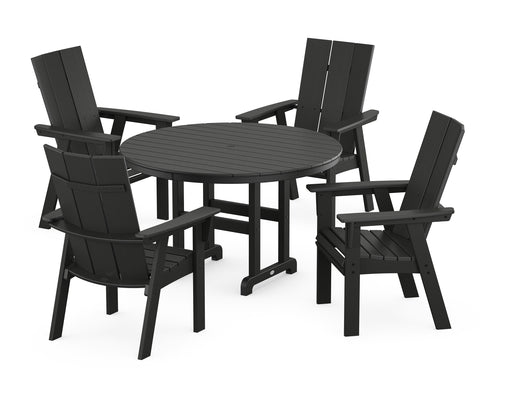 POLYWOOD Modern Curveback Adirondack 5-Piece Round Farmhouse Dining Set in Black image