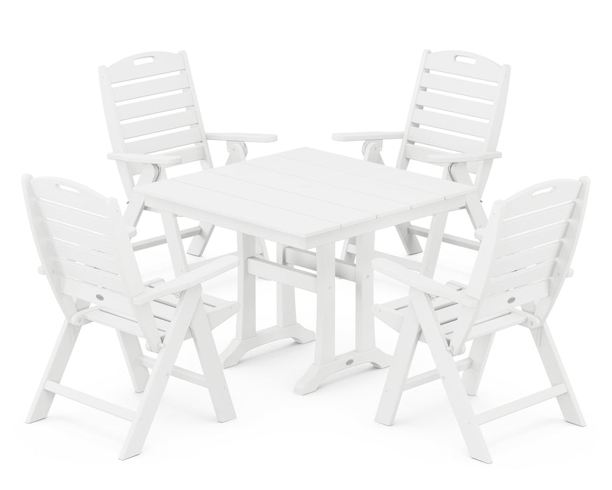 POLYWOOD Nautical Highback 5-Piece Farmhouse Trestle Dining Set in White image