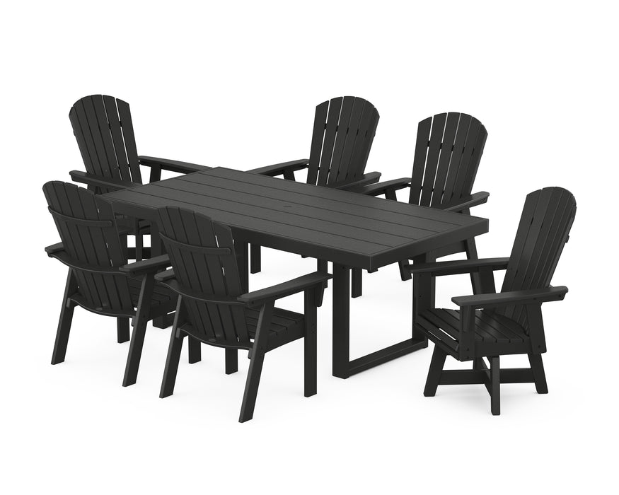 POLYWOOD Nautical Curveback Adirondack Swivel Chair 7-Piece Dining Set in Black image