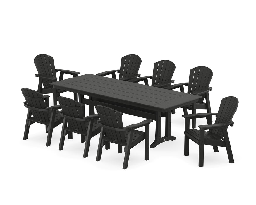 POLYWOOD Seashell 9-Piece Farmhouse Dining Set with Trestle Legs in Black image