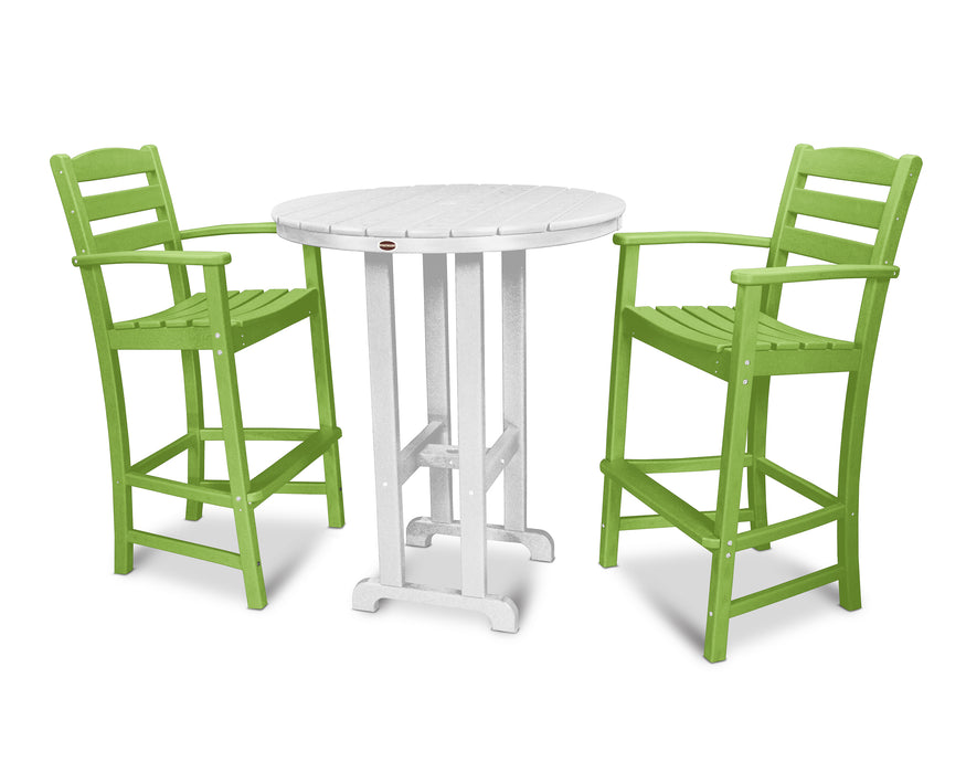 POLYWOOD La Casa Cafe 3-Piece Round Farmhouse Bar Set in Lime / White