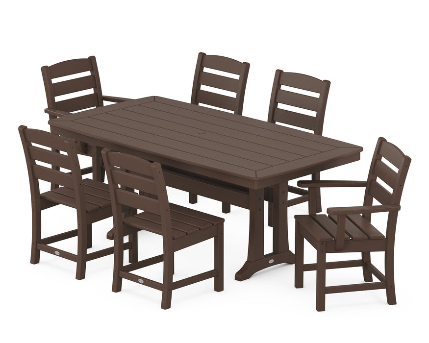 POLYWOOD Lakeside 7-Piece Nautical Trestle Dining Set in Mahogany