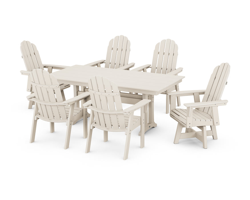 POLYWOOD Vineyard Curveback Adirondack Swivel Chair 7-Piece Farmhouse Dining Set in Sand