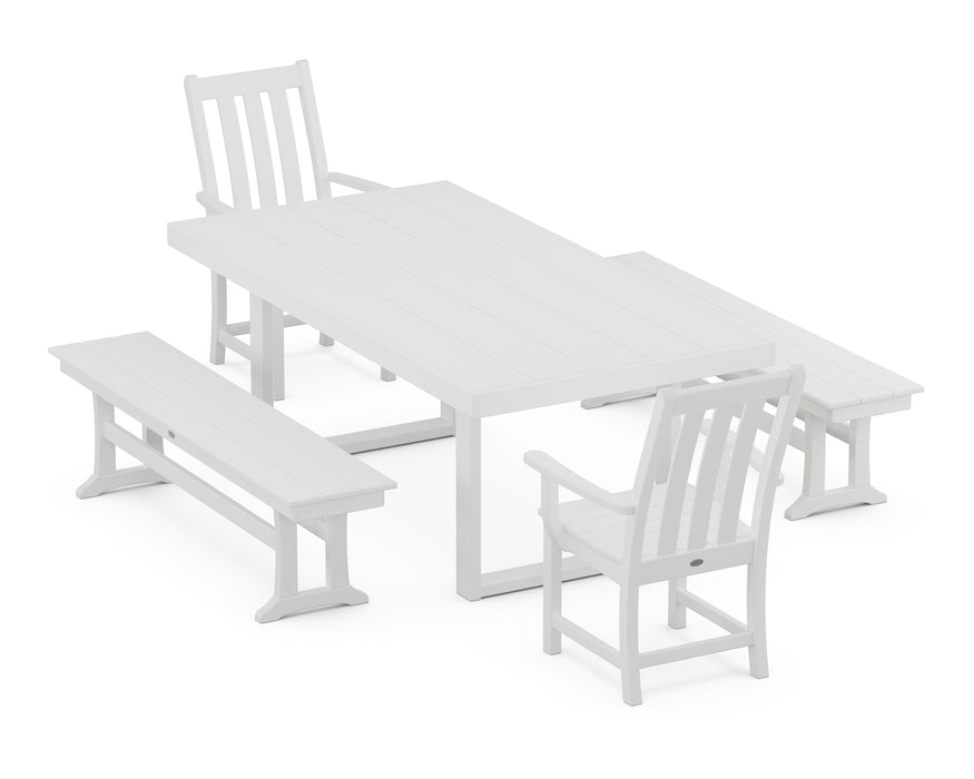 POLYWOOD Vineyard 5-Piece Dining Set with Benches in White