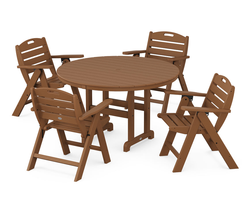 POLYWOOD Nautical Lowback Chair 5-Piece Round Farmhouse Dining Set in Teak