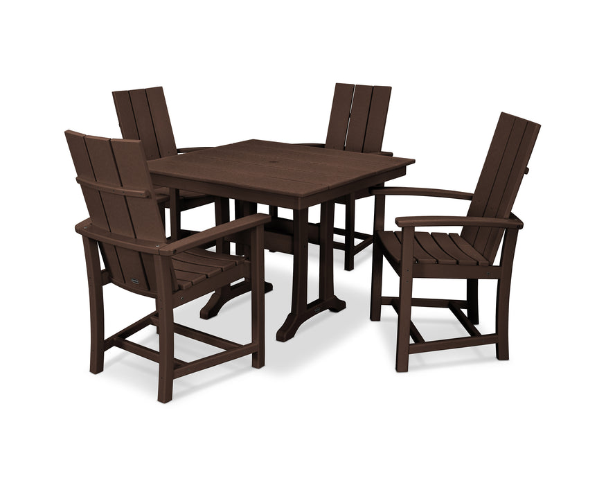 POLYWOOD Modern Adirondack 5-Piece Farmhouse Trestle Dining Set in Mahogany image