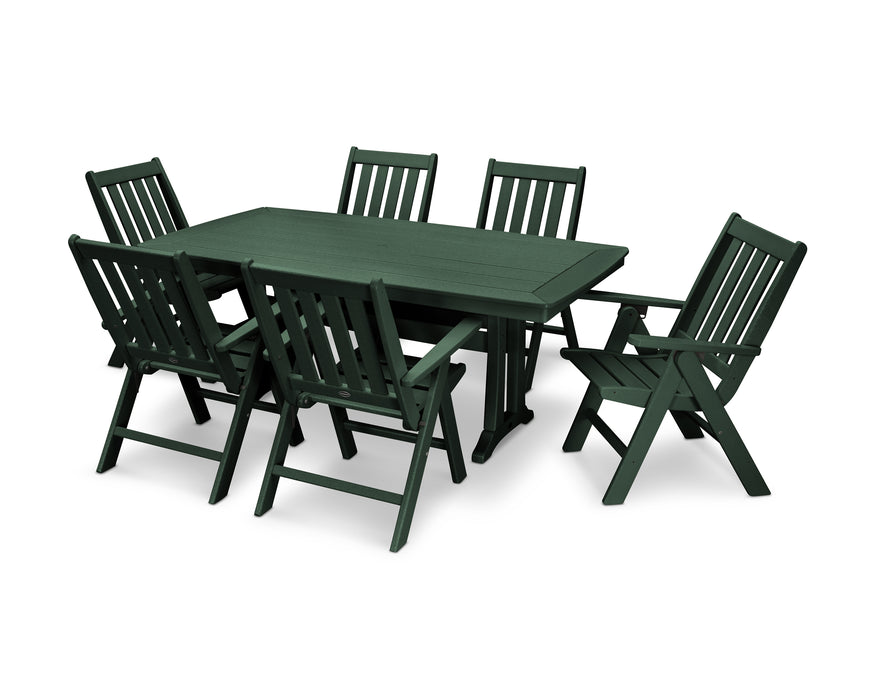 POLYWOOD Vineyard Folding Chair 7-Piece Nautical Dining Set with Trestle Legs in Green