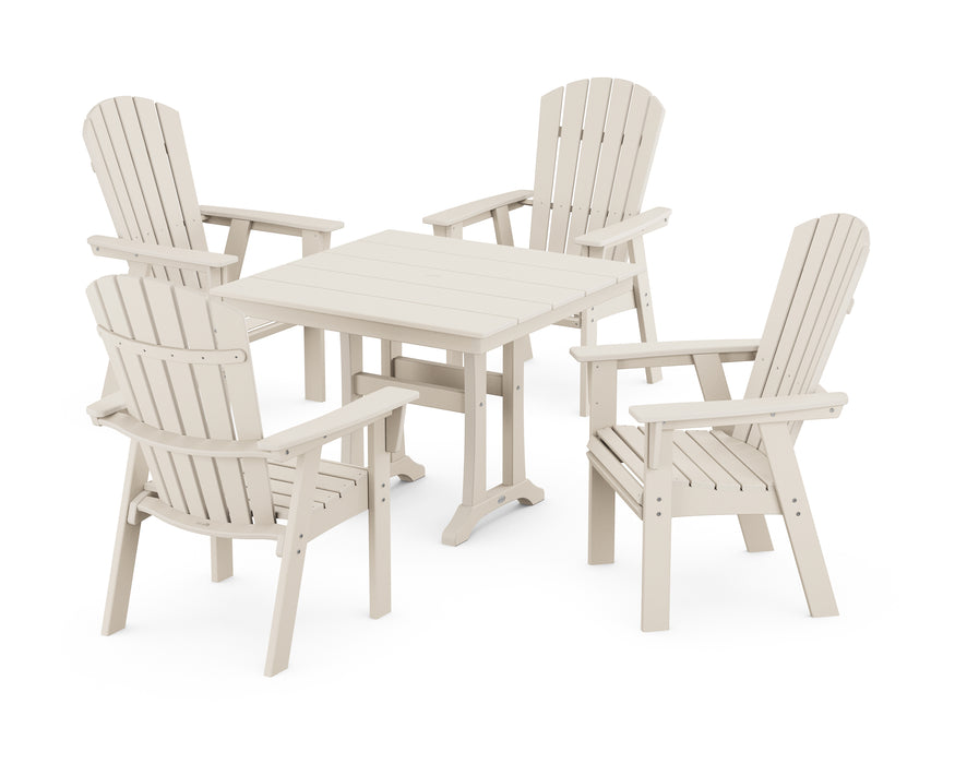 POLYWOOD Nautical Adirondack 5-Piece Farmhouse Dining Set With Trestle Legs in Sand