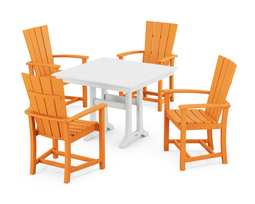 POLYWOOD Quattro 5-Piece Farmhouse Dining Set With Trestle Legs in Tangerine / White