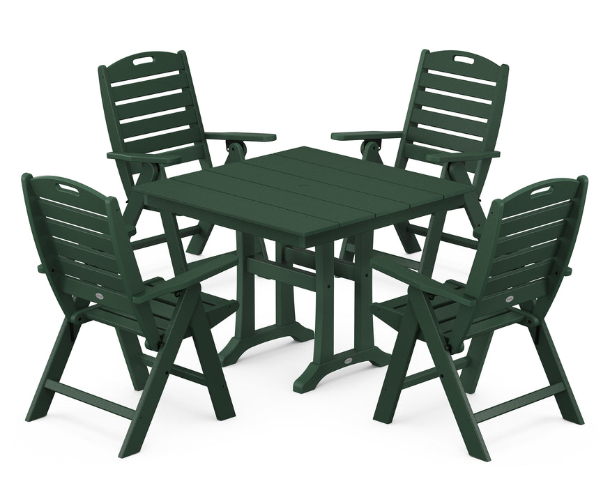 POLYWOOD Nautical Highback 5-Piece Farmhouse Trestle Dining Set in Green