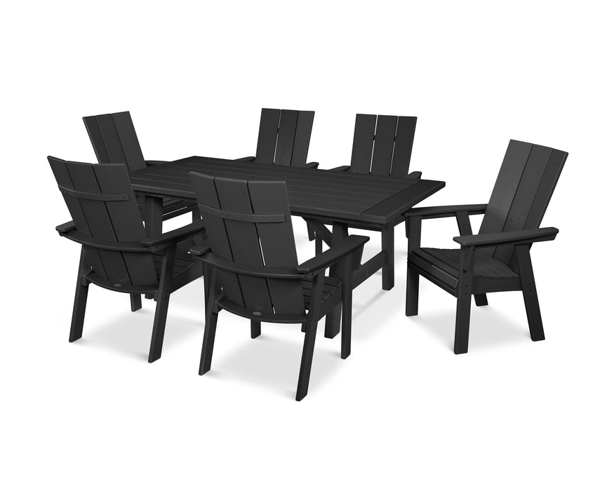 POLYWOOD Modern Curveback Adirondack 7-Piece Rustic Farmhouse Dining Set in Black