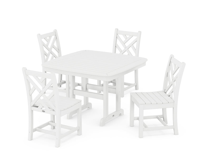 POLYWOOD Chippendale Side Chair 5-Piece Dining Set with Trestle Legs in White